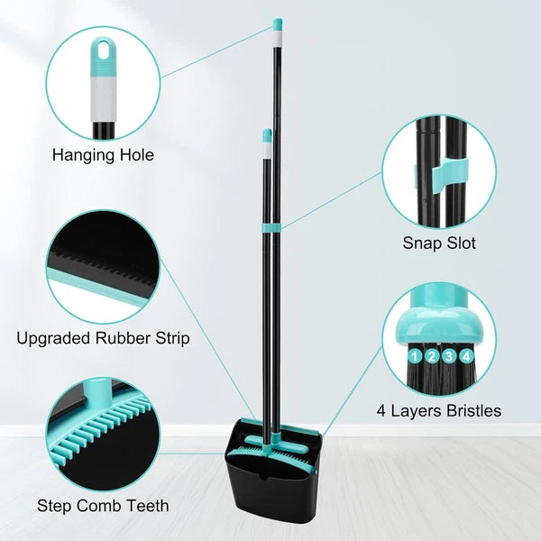 Broom Dustpan 52Inch Extendable Handle Standing Indoor Kitchen Floor