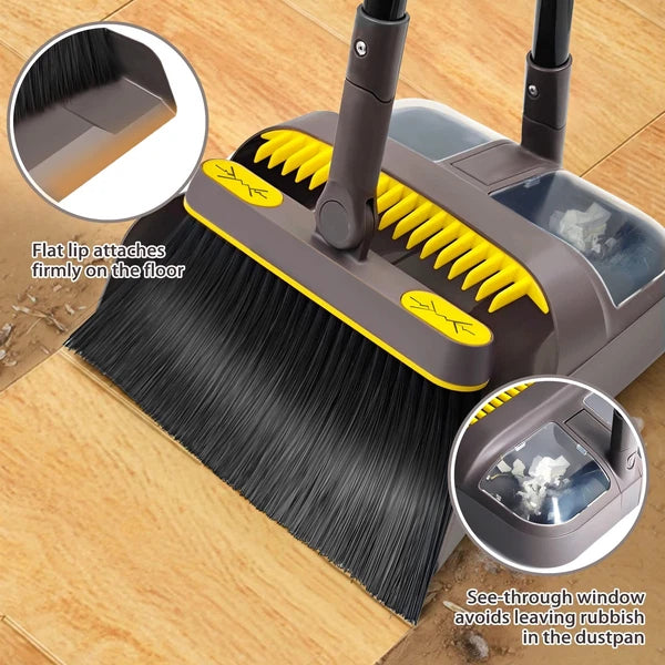 Broom with Dustpan Combo Set Long Handle Lightweight 180 Degree Rotating Swee...