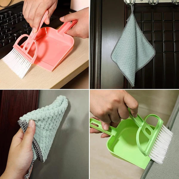 Mini Hand Broom and Dustpan Set 3 Pack Colorful Soft Bristle Cleaning Tool