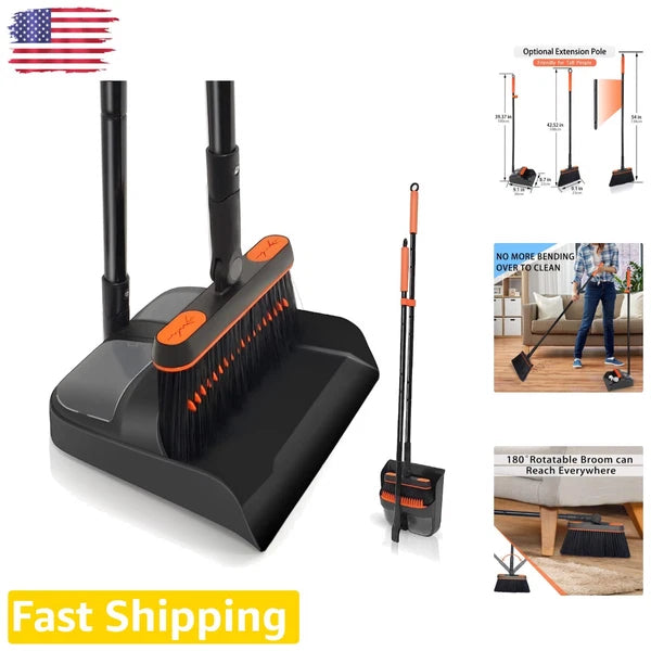Innovative Extendable Broom Set with Upright Dust Pan for Easy House Cleaning