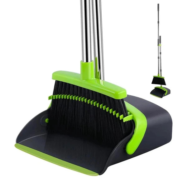 Standing Broom and Dustpan Set, Adjustable Handle 38.18"-52", No-Slip Grip