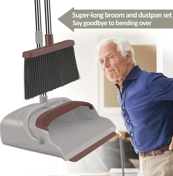 Upgrade Self-Cleaning Broom & Dustpan Set with Long Handle for Pets & Home Use