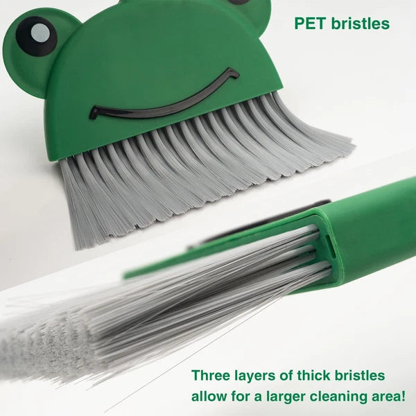 Children's Small Broom Dustpan Set Green Frog Mini Household Cleaning