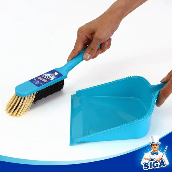 MR. SIGA Dustpan and Brush Set, Pack of 2 Blue & Grey