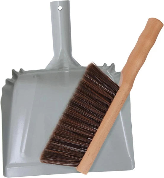 Metal Dust Pan and Brush Set Soft Bristle Wooden Broom Heavy Duty Pan Portable S