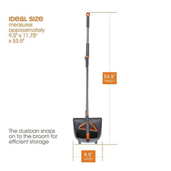 Upright Broom Dustpan Set Multi-Surface Cleaning Compact Handle Easy Storage New