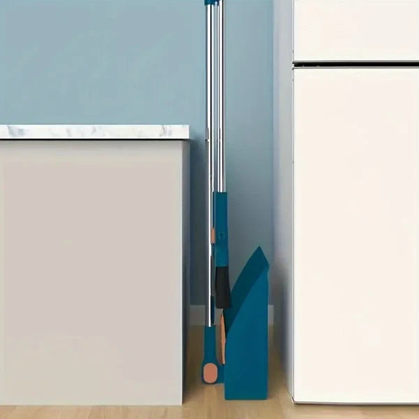 Folding Non-stick Kitchen Office Broom Dustpan Set Household Cleaning Tools-BLUE