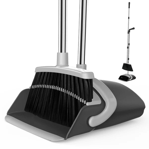 Broom and Dustpan Set for Home 51-in Long Adjustable Handle Angle Broom and D...