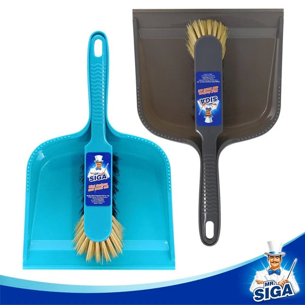 MR. SIGA Dustpan and Brush Set Pack of 2 Set Blue & Grey