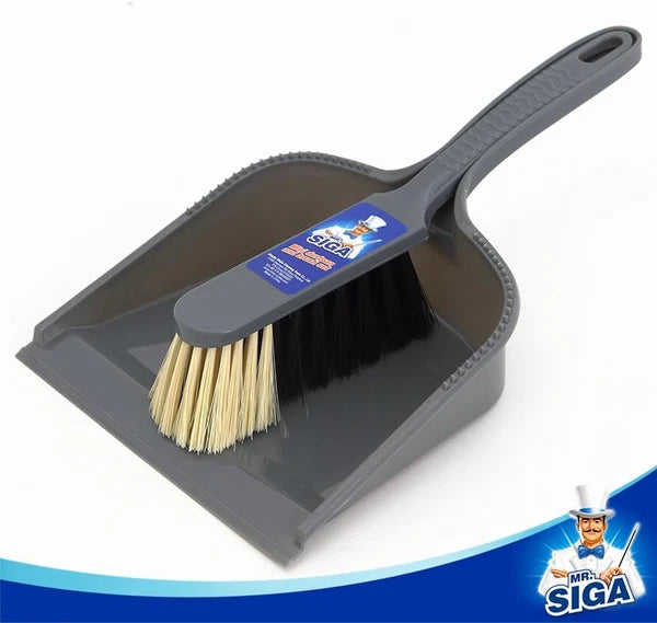 MR. SIGA Dustpan and Brush Set, Pack of 2 Blue & Grey