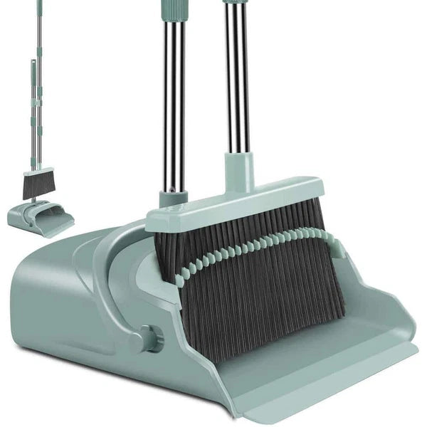 Unbranded Dusting Tools 11"W Broom+Dustpan Set Stainless Steel Residential Green