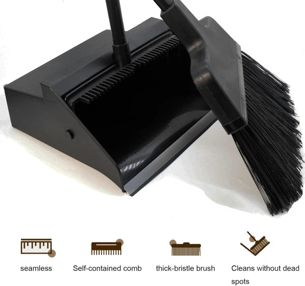 Broom with Dustpan Combo Set Outdoor Upright Dustpan and Broom Set with Long Han