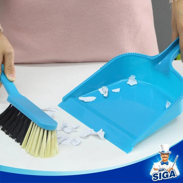 MR. SIGA Dustpan and Brush Set, Pack of 2 Blue & Grey