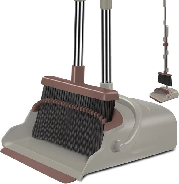 Upgrade Self-Cleaning Broom & Dustpan Set with Long Handle for Pets & Home Use