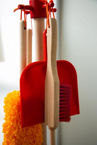 Justforkids Wooden Detachable Kids Cleaning Set - Duster, Brush, Mop, Broom and