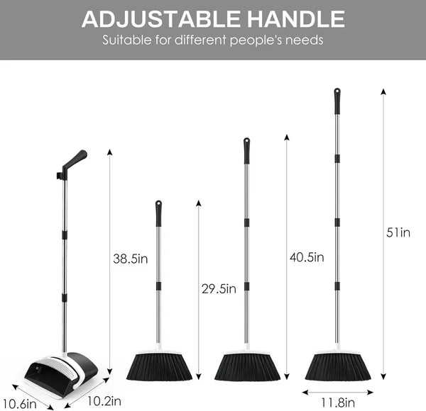 Household Broom and Dustpan Set, 51-inch Long Adjustable Handle Angle Broom