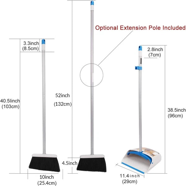 Treelen Long Handle Broom and Dustpan Set,Upright Dust Pan Combo for Home, Kitch
