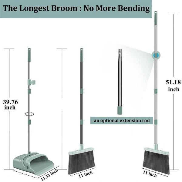 Unbranded Dusting Tools 11"W Broom+Dustpan Set Stainless Steel Residential Green