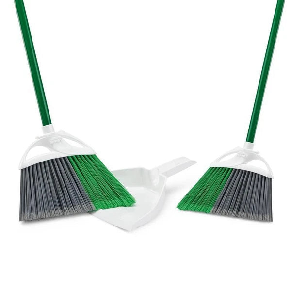 Precision Angle Brooms & Dust Pan 2 Packs All Surface Cleaning Tools Set Green