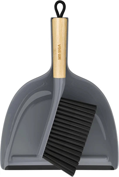 Dustpan and Brush Set Portable Cleaning Brush and Dustpan Combo w/ Bamboo Handle