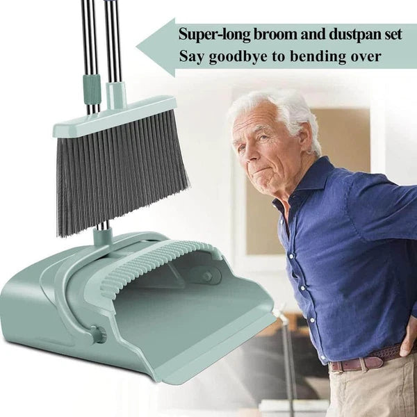 Unbranded Dusting Tools 11"W Broom+Dustpan Set Stainless Steel Residential Green