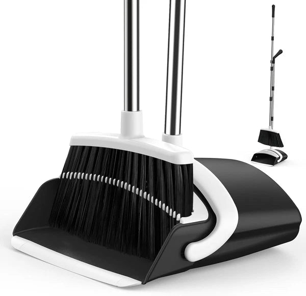 Household Broom and Dustpan Set, 51-inch Long Adjustable Handle Angle Broom
