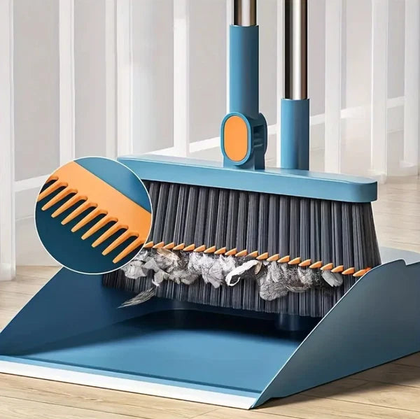 Folding Non-stick Kitchen Office Broom Dustpan Set Household Cleaning Tools-BLUE