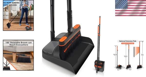 Innovative Extendable Broom Set with Upright Dust Pan for Easy House Cleaning