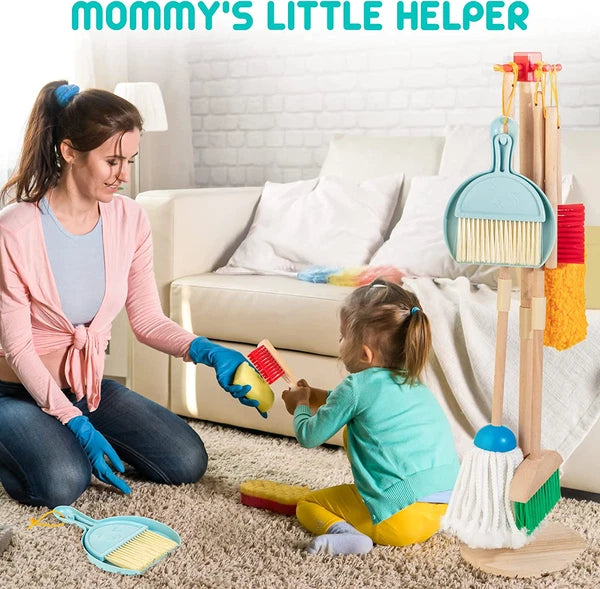 Kids Cleaning Set, 8Pcs Housekeeping Play Set Includes Broom Mop Duster Dustpan
