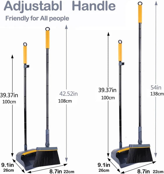 JEHONN Broom and Dustpan Set for Home, 54 Inches Long Dark Blue Yellow