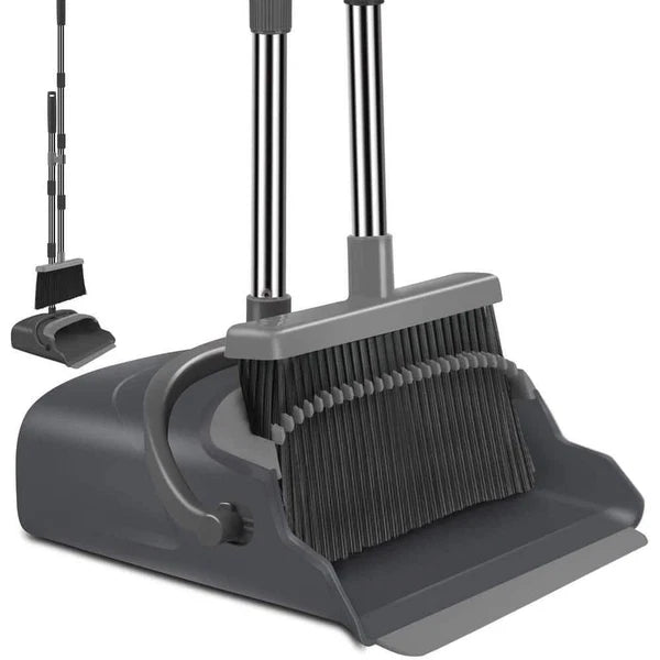 Unbranded Dusting Tools 11"W Stainless Steel Broom+Dustpan Set Upright Black