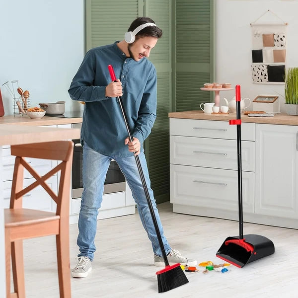 Compact Broom and Dustpan Set with Aluminum Handle for Easy Storage & Efficiency