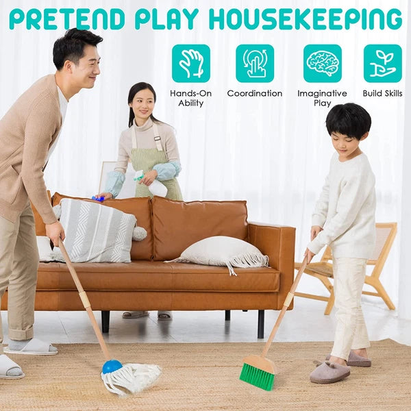 Kids Cleaning Set, 8Pcs Housekeeping Play Set Includes Broom Mop Duster Dustpan