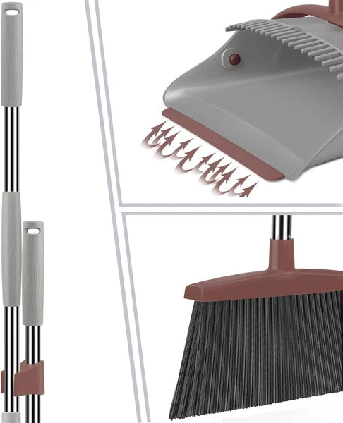 Compact, Bacteria Resistant Broom & Dustpan Set - Stand-Up Storage Solution