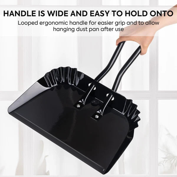 17In Metal Dustpan and Brush Set Extra Large Handheld and Wood Broom Heavy-Duty