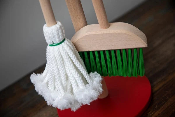 Justforkids Wooden Detachable Kids Cleaning Set - Duster, Brush, Mop, Broom and
