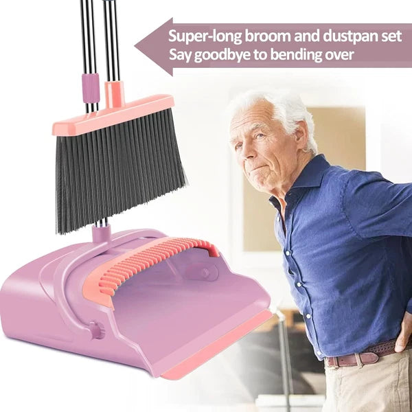 Broom  Dustpan Set Home Office Indoor&Outdoor  Stand Up Broom Dustpan (Pink)