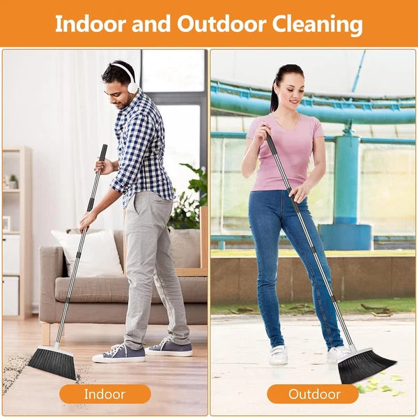 Broom and Dustpan Set, Heavy Duty Dust Pan with Long Handle 51 Inch Broom with D