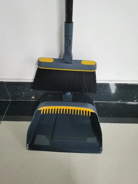 JEHONN Broom and Dustpan Set for Home, 54 Inches Long Dark Blue Yellow