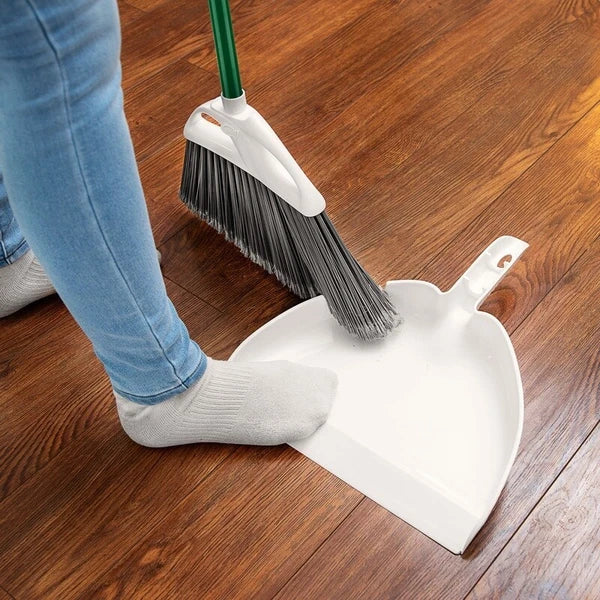 Angle Broom & Dust Pan Set Heavy Duty Cleaning Tools Indoor & Outdoor Use Green