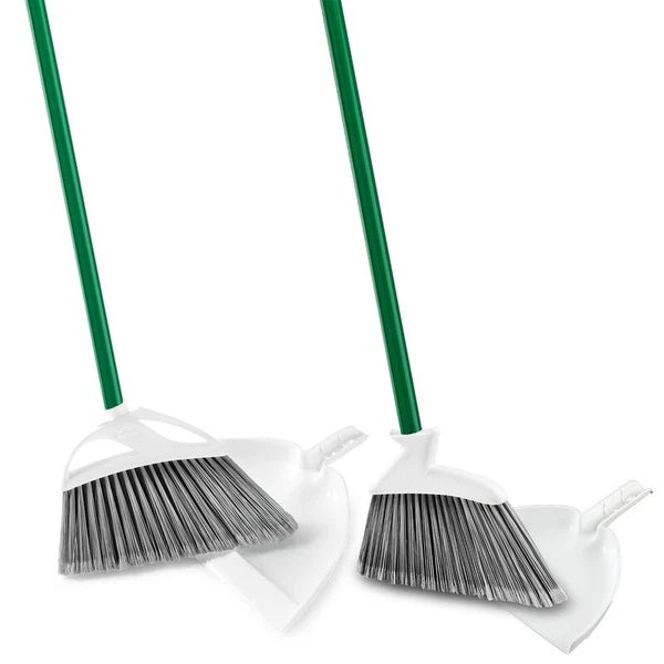 Angle Broom & Dust Pan Set Heavy Duty Cleaning Tools Indoor & Outdoor Use Green