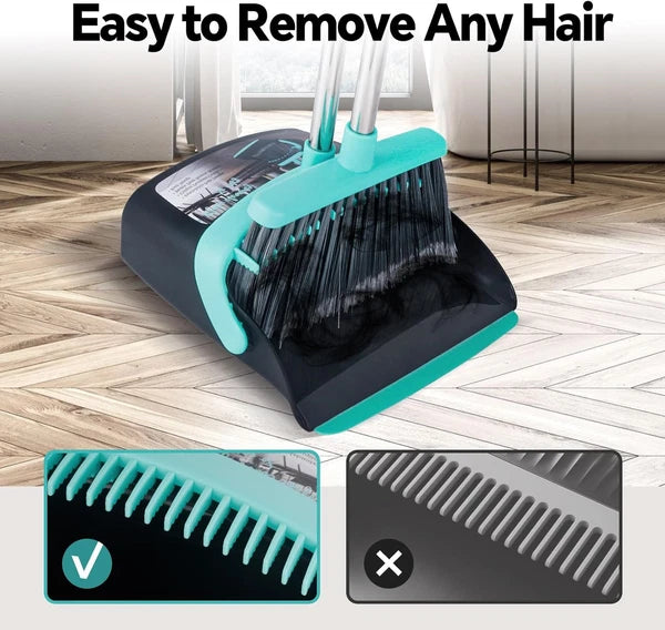 Broom with Dustpan Combo Set, Floor Scrub Brush,Self-Cleaning with Dustpan Teeth