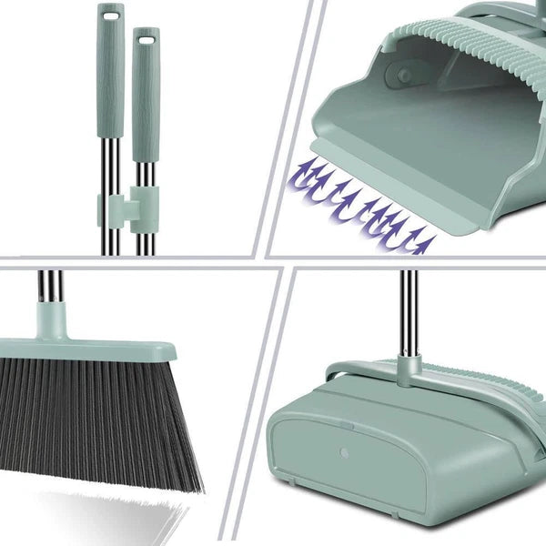Unbranded Dusting Tools 11"W Broom+Dustpan Set Stainless Steel Residential Green