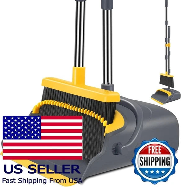 Upgrade Broom and Dustpan Set, Self-Cleaning Teeth, Indoor/Outdoor Use,