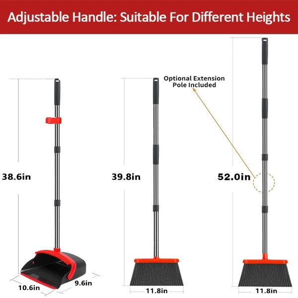 2-Pack is More economical，Broom and Dustpan， with 52" Long Handle, Dustpan Te...
