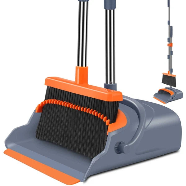 Broom and Dustpan Set Self-Cleaning with Dustpan Teeth Indoor New