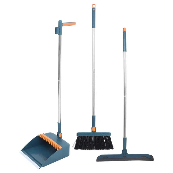 Three-piece Cleaning Tools Set Brush Broom Dustpan with Long Handle
