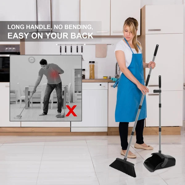Broom and Dustpan Set 55" Long Handle Large Combo for Kitchen Lobby Office Indoo
