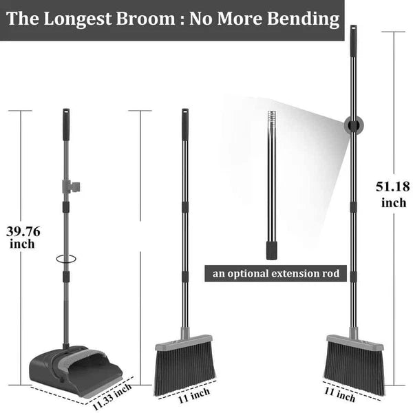 Unbranded Dusting Tools 11"W Stainless Steel Broom+Dustpan Set Upright Black