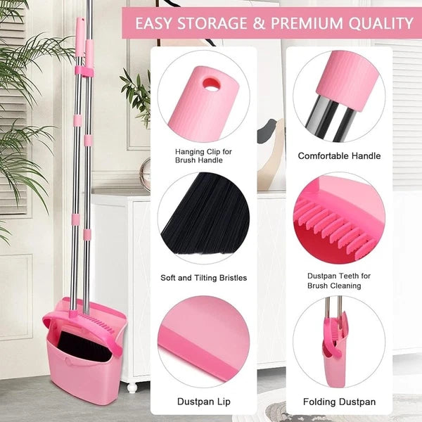 Broom Dustpan Set Long Handle Combo Easy Clean Lightweight Home Office Pet Hair